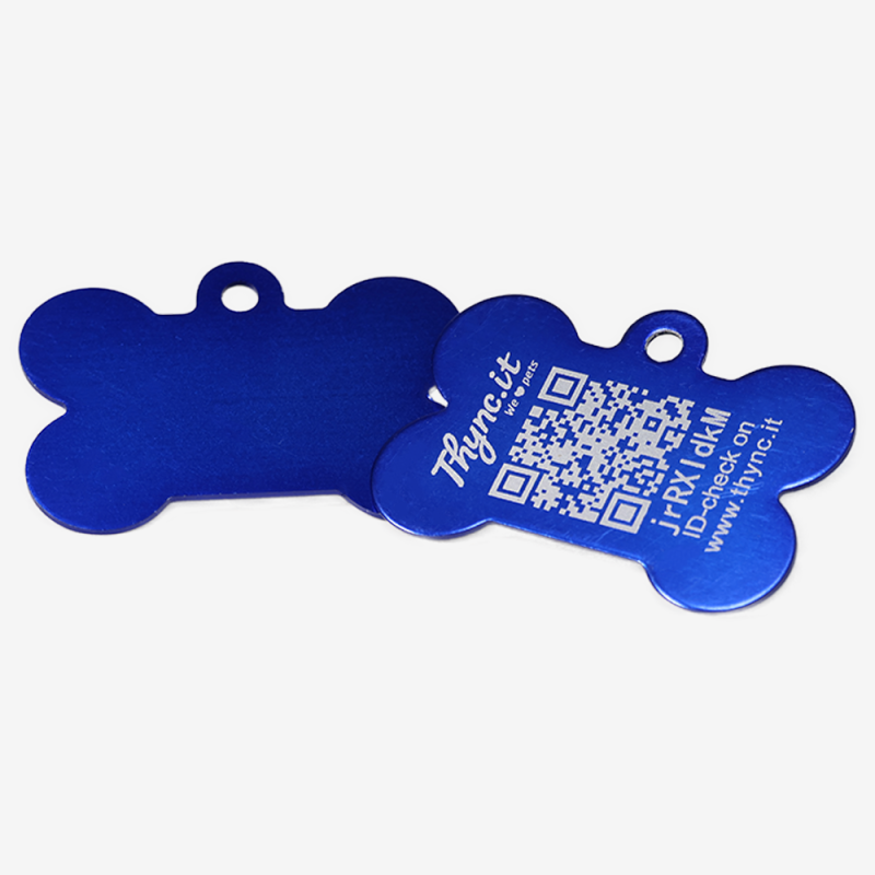 Hondenpenning botvorm aluminium – QR-code dier-ID met online profiel
