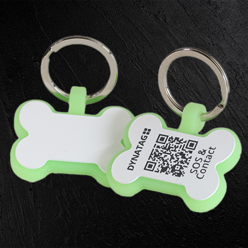 Hundemarke SOS "Knochen" Silikon Fluoreszierend Grün